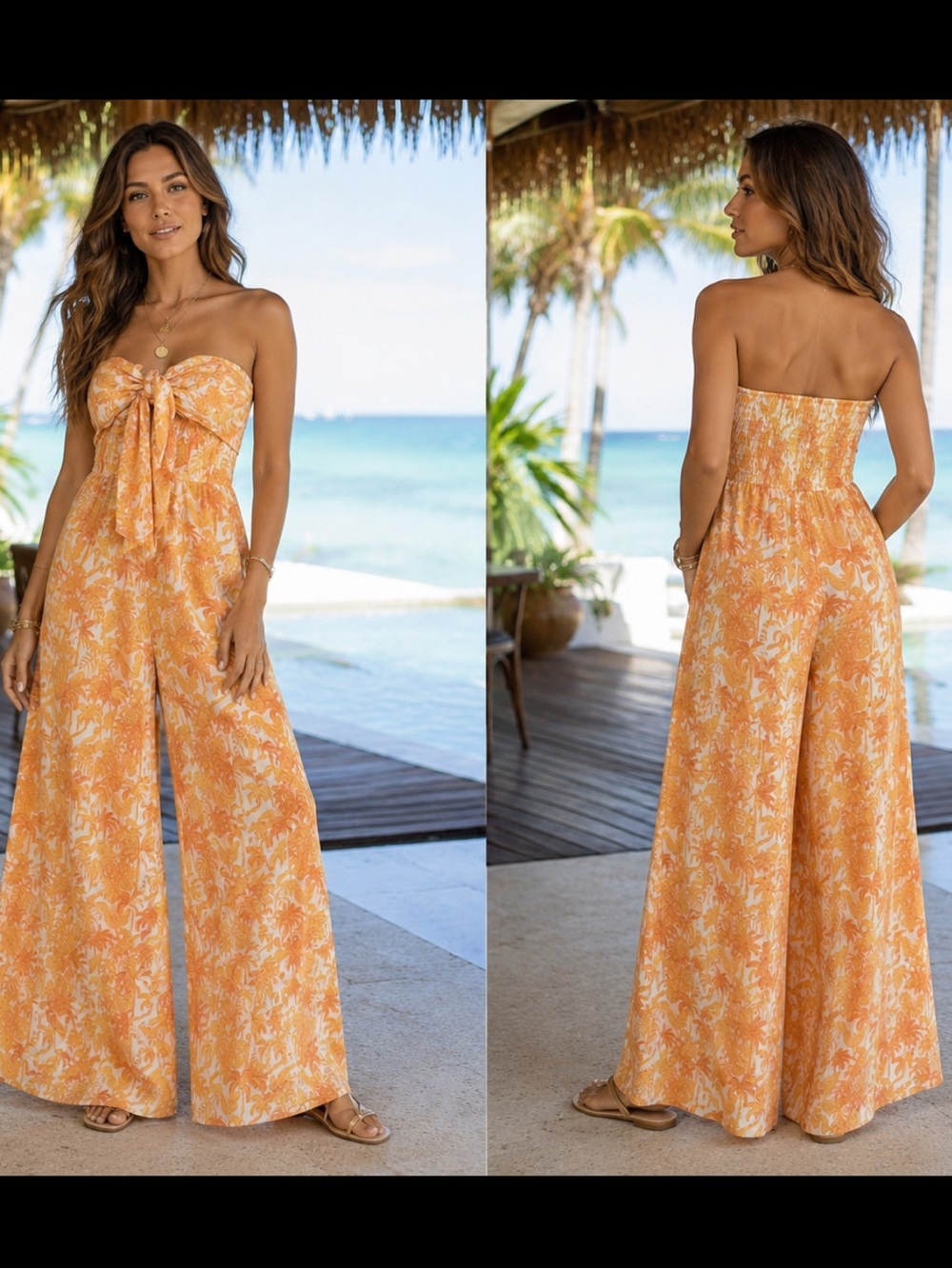 Storia Orange Floral Wide-Leg Jumpsuit
